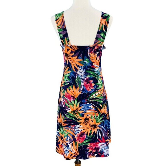 Gitane Dress Womens Medium Floral Purple Orange Vacation Stretchy Artsy Vintage - Picture 2 of 11